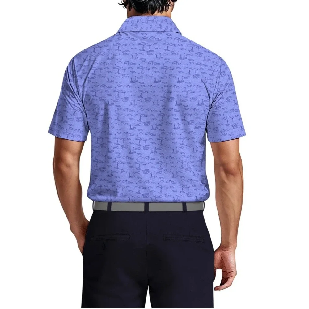 Ben Hogan Polo Shirt Men XL Blue Performance Golfers Novelty Print Preppy Sporty